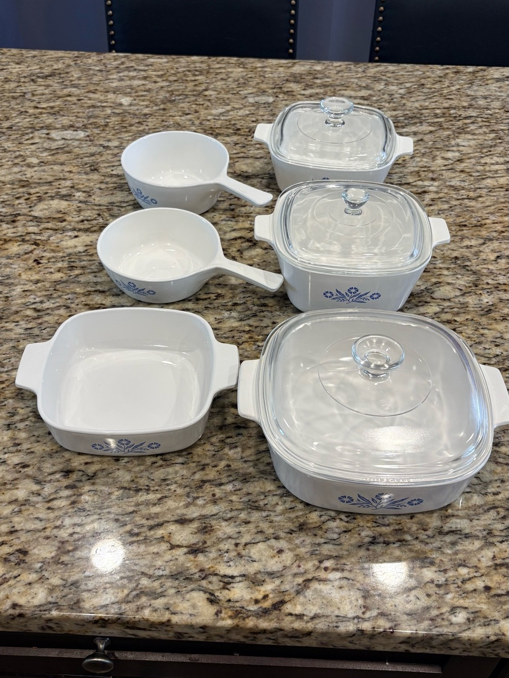 Corningware White Bakeware Set with Blue Cornflower Motif